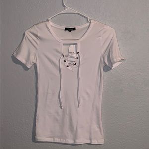 white lace up t-shirt